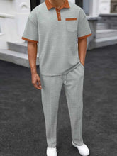 Load image into Gallery viewer, Men's Full Size Waffle-Knit Contrast Polo and Pants Set Plus Size
