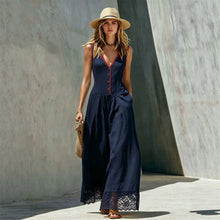 Load image into Gallery viewer, Women's Lace-Spliced Jumpsuit with Pockets – Sleeveless, High Waist, Straight Leg
