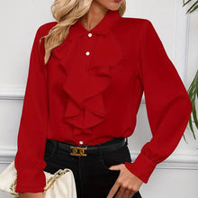 Load image into Gallery viewer, Women’s Ruffled Collared Blouse | Long Sleeve Dressy Work Top

