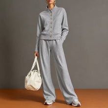 Load image into Gallery viewer, Women's Stand-Collar Button Cardigan &amp; Wide-Leg Pants Set
