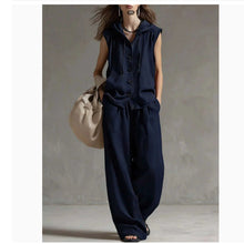 Load image into Gallery viewer, Sleeveless Hooded Top &amp; Wide-Leg Pants Set | High-Waist Two-Piece
