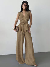 Load image into Gallery viewer, Women's Lace-Up V-Neck Vest &amp; Pants Two-Piece Set – Elegant Commuter
