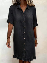 Load image into Gallery viewer, Women's Faux Denim Ruffle-Sleeve Shirt Dress
