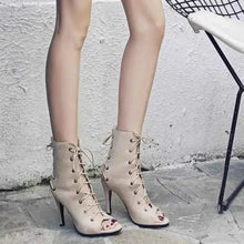Load image into Gallery viewer, Peep Toe Lace-Up : High Heel Boots
