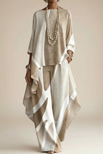 Load image into Gallery viewer, Women's Abstract Geometric Color-Block Asymmetric Draped Tunic &amp; Wide-Leg Palazzo Pants Set
