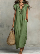 Load image into Gallery viewer, Women's Sleeveless Ruffle Pocket Maxi Dress
