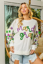 Load image into Gallery viewer, BiBi Fleur De Lis Sleeve Mardi Gras Pullover
