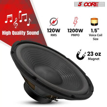 Load image into Gallery viewer, 5Core Max Bass 15 Inch Subwoofer 450W 4Ohm
