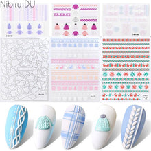 Load image into Gallery viewer, 5D Sweater Nail Sticker Acrylic Engraved Winter Charm Designs Beauty Cloth Christmas Patterns Nails Art Decoration Tools  Nail Art Stickers Decor Tip Transfer Nail Decals Sticker For Pretty Girl Self-Adhesive Nail Decals Designer Nail Stickers
