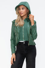 Load image into Gallery viewer, Women Classic Snobbish Faux Leather Zip-Up Drawstring Hooded Jacket Edgy &amp; Casual PU Leather Jacket For Streetwear
