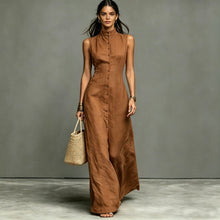 Load image into Gallery viewer, Women's Stand-Collar Single-Breasted Sleeveless Midi Dress
