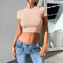 Load image into Gallery viewer, Women's Slim Fit Midriff-Baring Short Sleeve Crop Top

