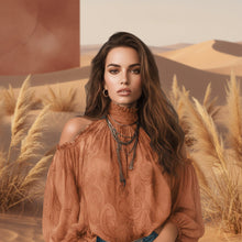 Load image into Gallery viewer, Women's Retro Cashew Print Off-Shoulder Blouse with Lantern Sleeves

