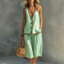 Load image into Gallery viewer, Women's Sleeveless Buttoned Vest &amp; Shorts Two-Piece Set
