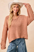 Load image into Gallery viewer, BiBi Chunky Knit Sweater with Flower Detail Sleeves
