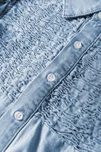 Load image into Gallery viewer, Beau Blue Flutter Sleeve Shirred Button Up Denim Mini Dress
