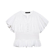 Load image into Gallery viewer, Women's Ruffle-Trim Puff-Sleeve Blouse Top – Slim-Fit Elegant
