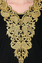 Load image into Gallery viewer, Elegant Gold Embroidered Kaftan with Cutwork Neckline
