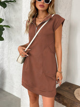 Load image into Gallery viewer, Retro Brown Half-Zip Cap Sleeve Mini Dress Classic &amp; Vintage Design Dress For Girls
