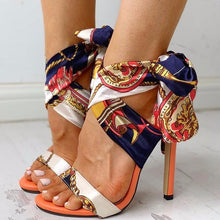 Load image into Gallery viewer, Women's Floral Ribbon Stiletto Heels – Open Toe High Heels
