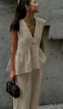 Load image into Gallery viewer, Women’s Cotton V-Neck Sleeveless Vest and Wide-Leg Pants Set
