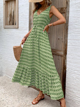 Load image into Gallery viewer, Vintage Printed V-Neck Tie Waist Midi Dress Lightweight Trendy &amp; Elegant Dress for Women
