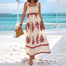 Load image into Gallery viewer, Women's Wide-Strap Printed Maxi Dress – Smocked Bodice &amp; Tassel Waist
