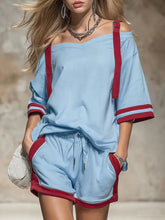 Load image into Gallery viewer, Women's Summer Contrast Color-Block Patchwork Shorts Set – 2-Piece
