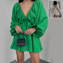 Load image into Gallery viewer, V-neck Lantern Sleeve Dress Fashion Loose Long-sleeved Dresses For Women Clothing
