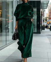 Load image into Gallery viewer, Women's Mock Turtleneck Balloon Sleeve Top &amp; Pleated Wide-Leg Trousers Set
