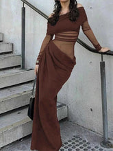 Load image into Gallery viewer, Off-Shoulder Long Sleeve Ruched : Bodycon Maxi Dress
