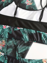 Load image into Gallery viewer, Bikini 3 Piece Tropical Print Swimsuit Set – High Stretch Comfortable Women's Bikini with Crew Neck Mesh Cover-Up – Chic Vacation Beachwear for Summer Casual Style &amp; Poolside Glamour
