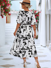 Load image into Gallery viewer, Black White Printed Balloon Sleeve Dress Elegant &amp; Chic Casual Wear For Summer
