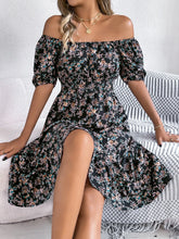 Load image into Gallery viewer, Ruffled Hem Floral Puff Sleeve Dress
