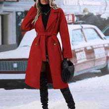 Load image into Gallery viewer, Womens Winter Coat Trend Lapel Double-breasted Trench Coat With Belt Winter Fashion Solid Color Long Jacket Outwear Women Clothing Notched Lapel Collar Double Breasted Pea Coat Winter Wool Blend Over Coats Long Jackets
