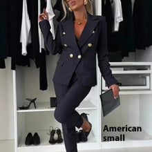Load image into Gallery viewer, Double-Breasted Lapel Blazer &amp; Zip-Up Trousers Suit
