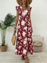 Load image into Gallery viewer, Women's V-Neck Floral Print A-Line Midi Dress – High Waist Sleeveless
