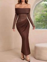 Load image into Gallery viewer, Off-Shoulder Long Sleeve Ruched : Bodycon Maxi Dress
