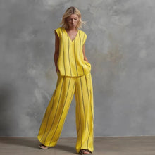 Load image into Gallery viewer, Women’s Sleeveless Striped Top and Full-Length Pants Set
