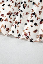 Load image into Gallery viewer, White Leopard Print Puff Sleeve Mock Neck Pleated Blouse
