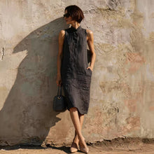 Load image into Gallery viewer, Women's Sleeveless A-Line Midi Dress – Solid Color Cotton Linen Casual

