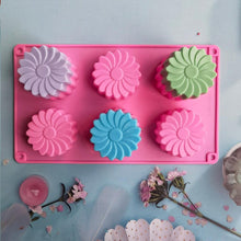 Load image into Gallery viewer, 6 Holes Flower Shaped Silicone Mold Sunflower Flower Form Fondant Molds Handmade Soap Baking Crafts Cake Mould Decoration Tools Silicone Flower Shape Soap Molds

