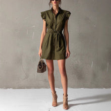 Load image into Gallery viewer, Women's Drop-Shoulder Polo Neck Lace-Up Mini Dress – Slim Fit
