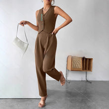 Load image into Gallery viewer, Women’s Coffee Sleeveless Pleated Jumpsuit
