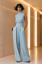 Load image into Gallery viewer, Women's Linen-Blend High-Neck Sleeveless Top &amp; Wide-Leg Pants Set
