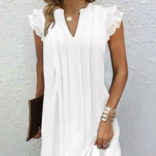 Load image into Gallery viewer, Ladies’ Notch V‑Neck Pleated Petal‑Sleeve Maxi Dress
