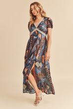 Load image into Gallery viewer, Lace Detail Slit Geometric Print Short Sleeve Comfortable Maxi Dress For Women, Elegant Lace, Alluring Slit, Sophisticated Geometric Print for Casual &amp; Dressy Occasions
