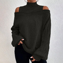 Load image into Gallery viewer, Women's Cold Shoulder Sweater - High Neck Cut Out Pullover Long Sleeve Top
