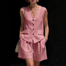 Load image into Gallery viewer, Women’s Cotton Linen Sleeveless Vest Top and Shorts Set
