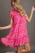Load image into Gallery viewer, Pink Full Size Smocked Detail Floral Ruffle Cap Sleeve Dress Plus Size Glamorous &amp; Feminine Dress
